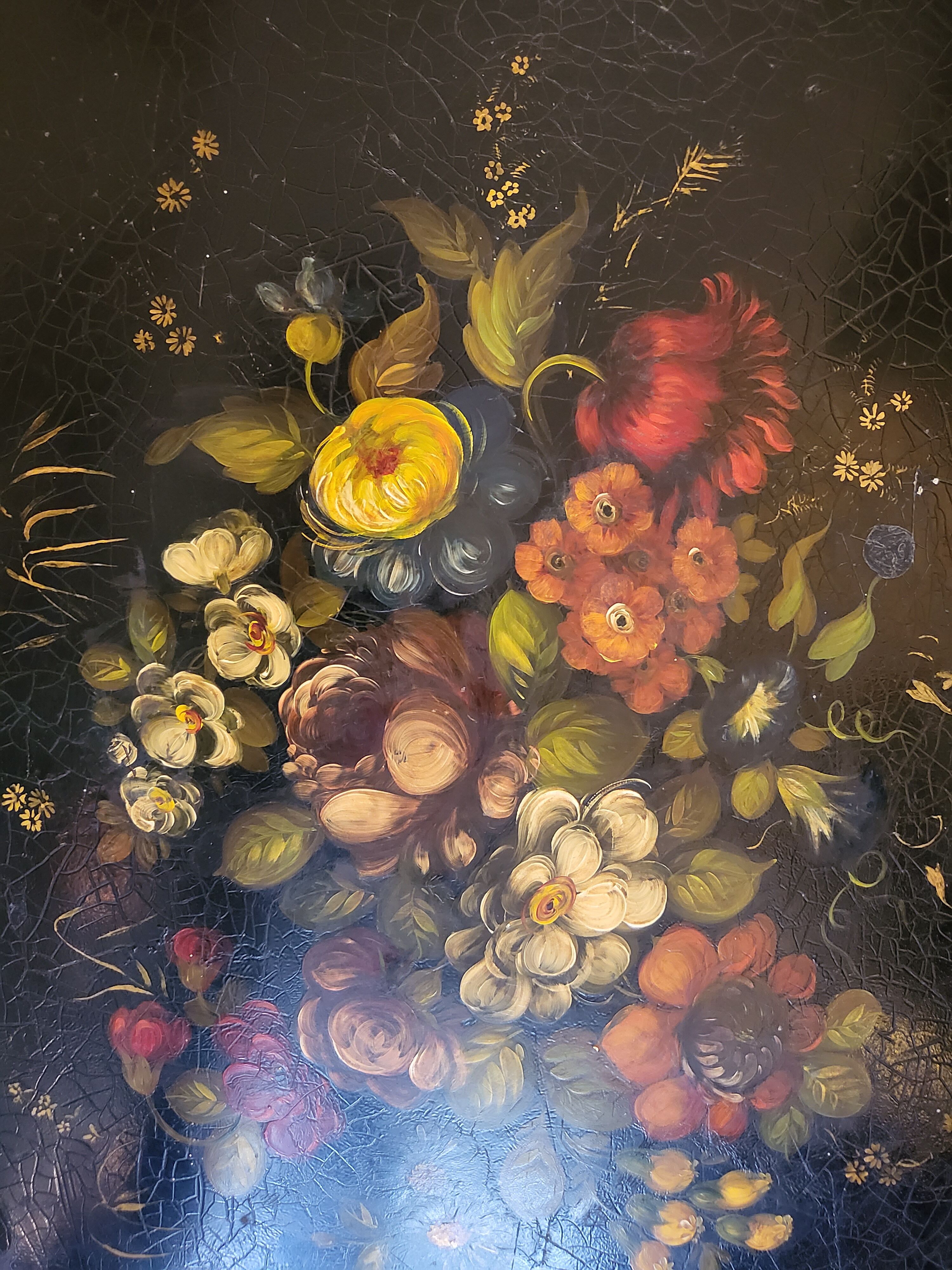 Old large tray with floral decoration