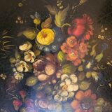 Old large tray with floral decoration