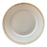 Lot of six flat plates, crockery, old white, gilded