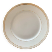 Lot of six flat plates, crockery, old white, gilded