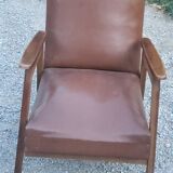 Pair of vintage Scandinavian style armchairs with moleskine compass legs from the 1950s