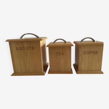 Lot de 3 pots décoratifs en bois et inox