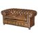 Canapé Chesterfield en cuir restauré, pieds en noyer