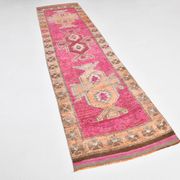 3x11 Vintage Pink & Brown Turkish Runner Rug, 87x339Cm