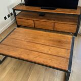 TV unit + coffee table in teak and metal