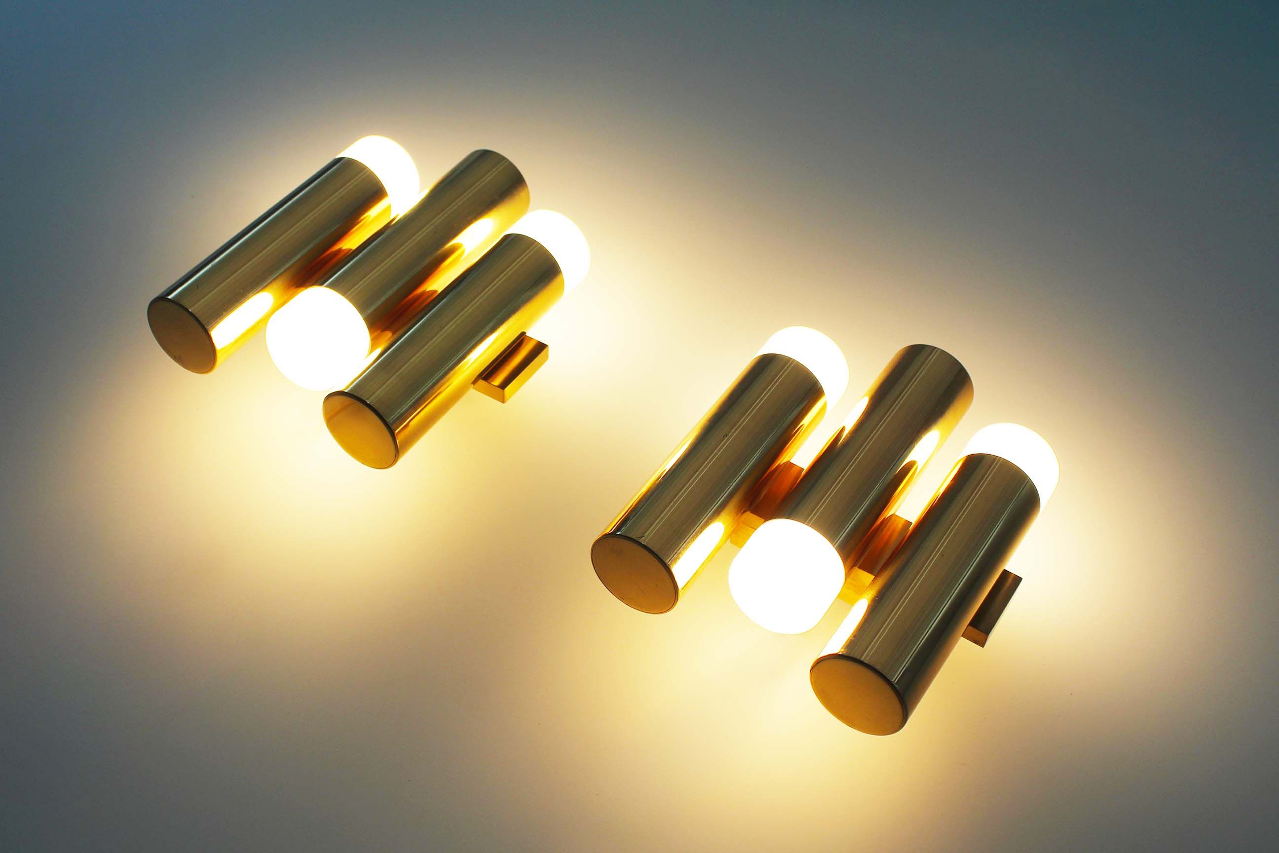 Set of 2 Brass Tubular Sconces Sciolari by SA Boulanger