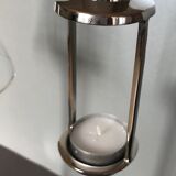 Pair of chrome candle holders and Marinette glass