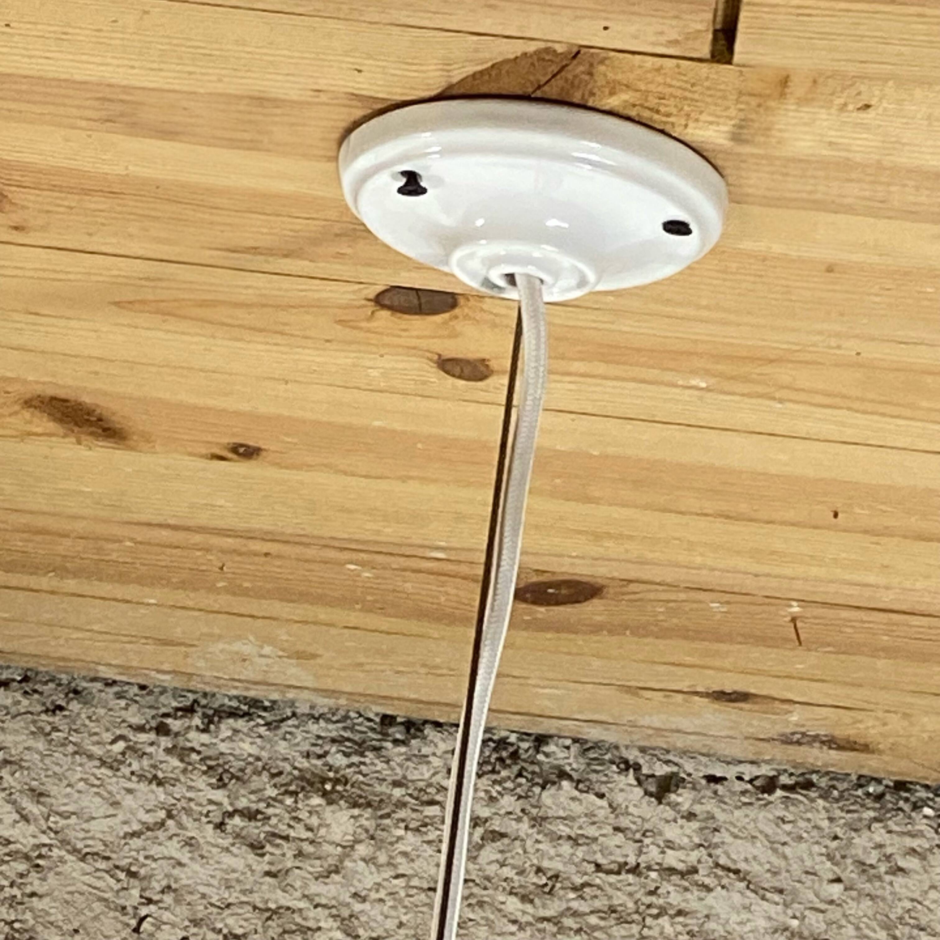 Industrial suspension in white glass and porcelain, vintage model.