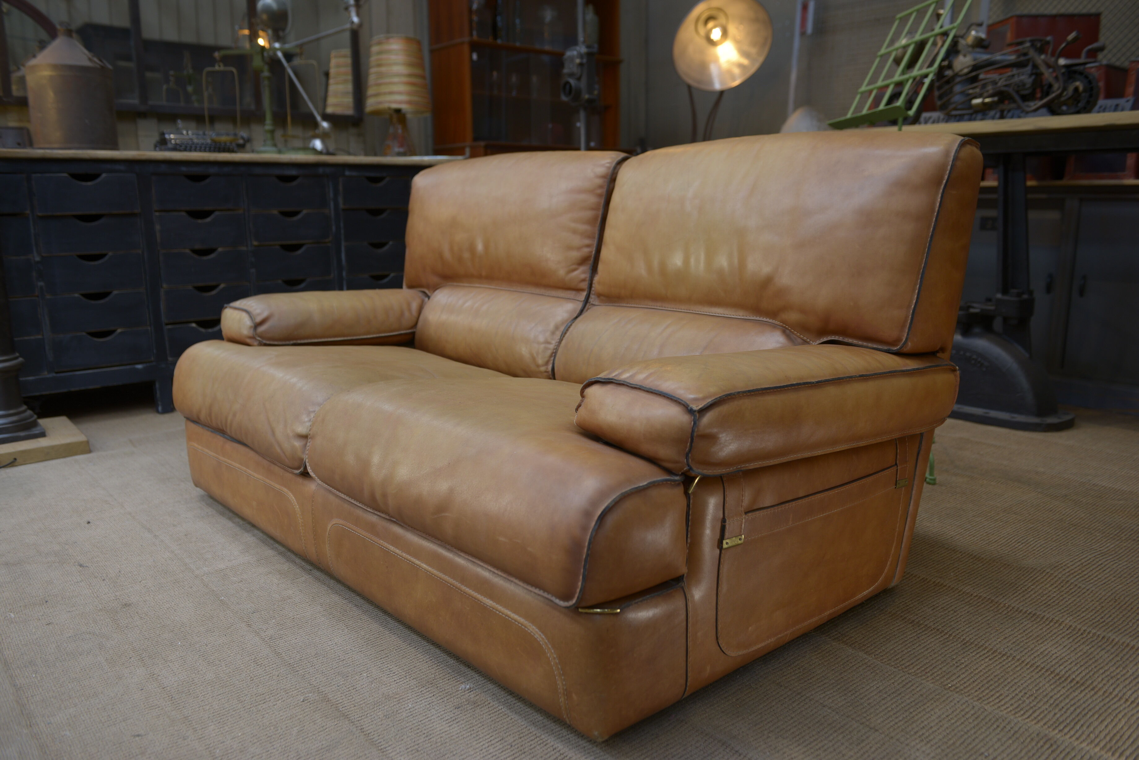 Contemporary brown vintage leather sofa