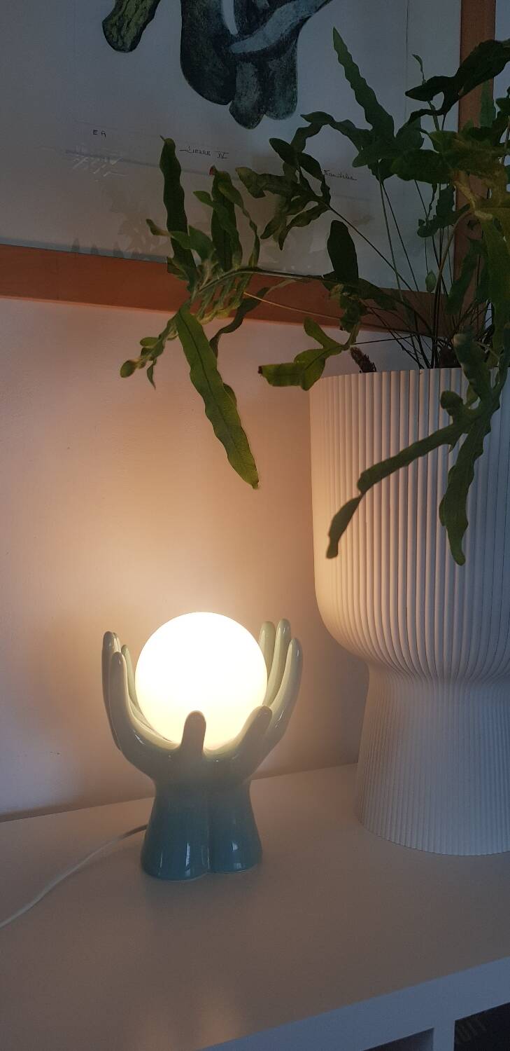 Ceramic and opaline lamp forming two hands, 1970s