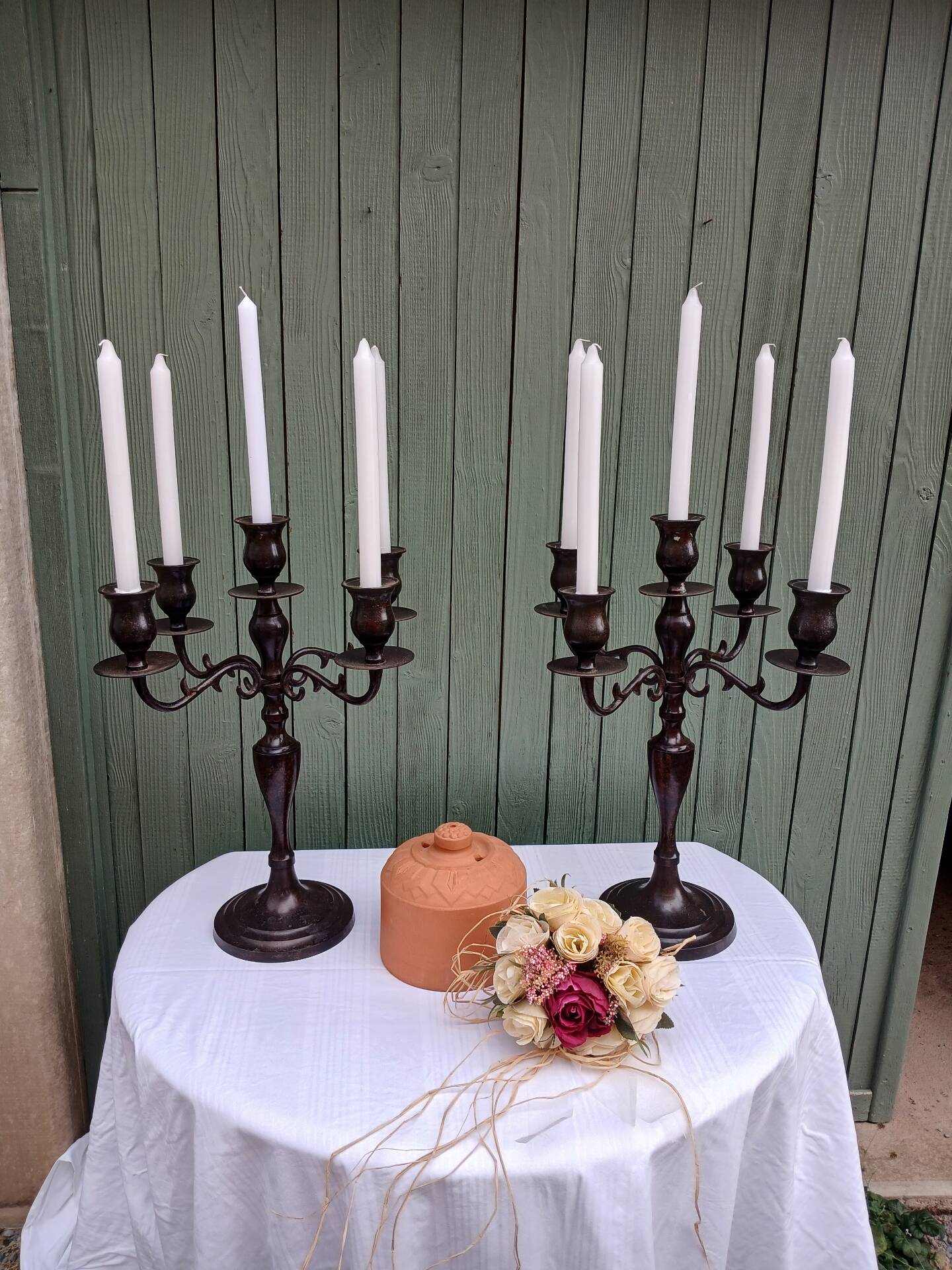 Pair of 5-light metal candlesticks