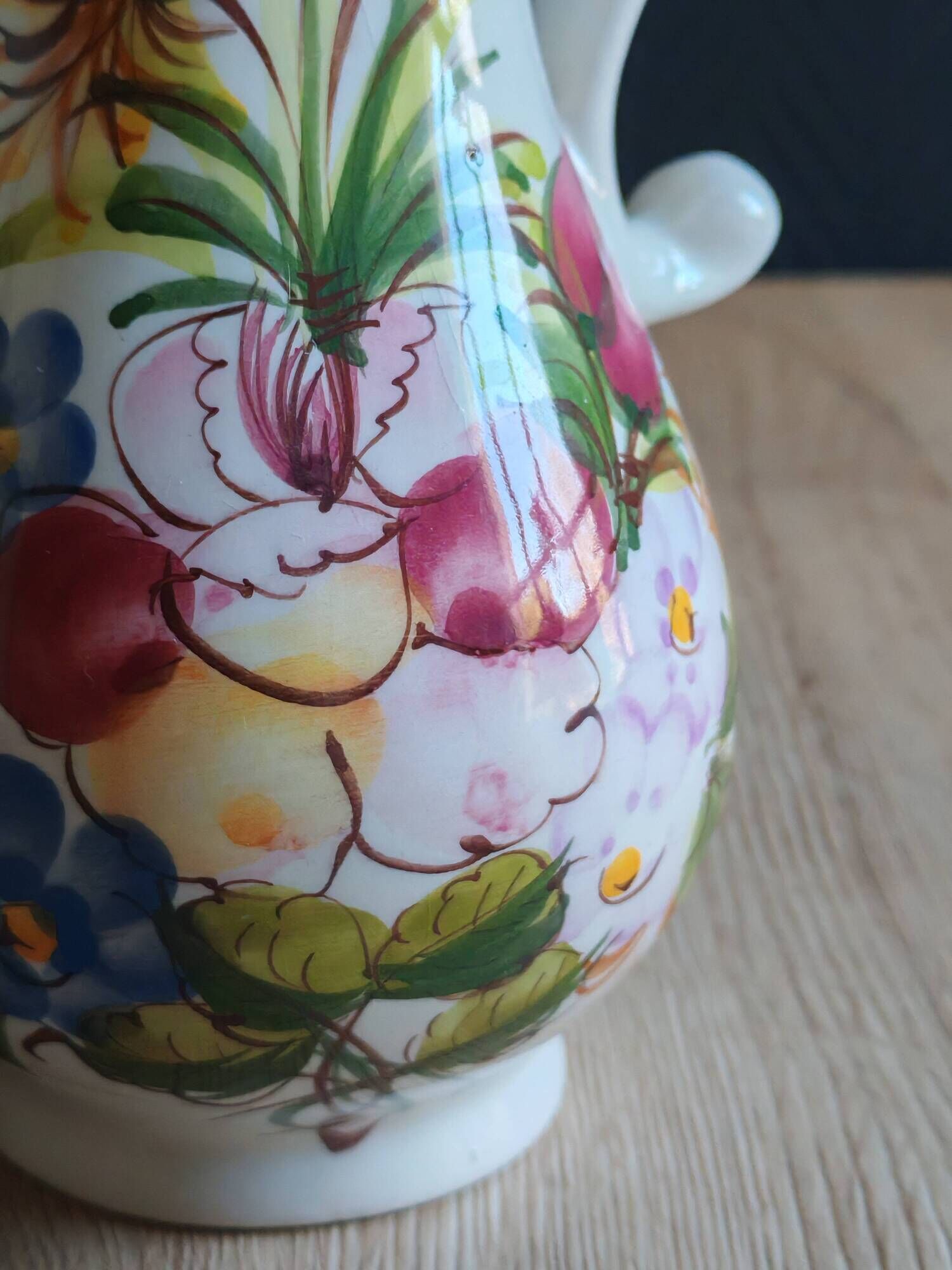 Vintage Ceramic Jug Hand-Painted Multicoloured Floral Decor, Ewer
