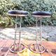 Set of high stools in chrome metal and vintage 80s leather Z