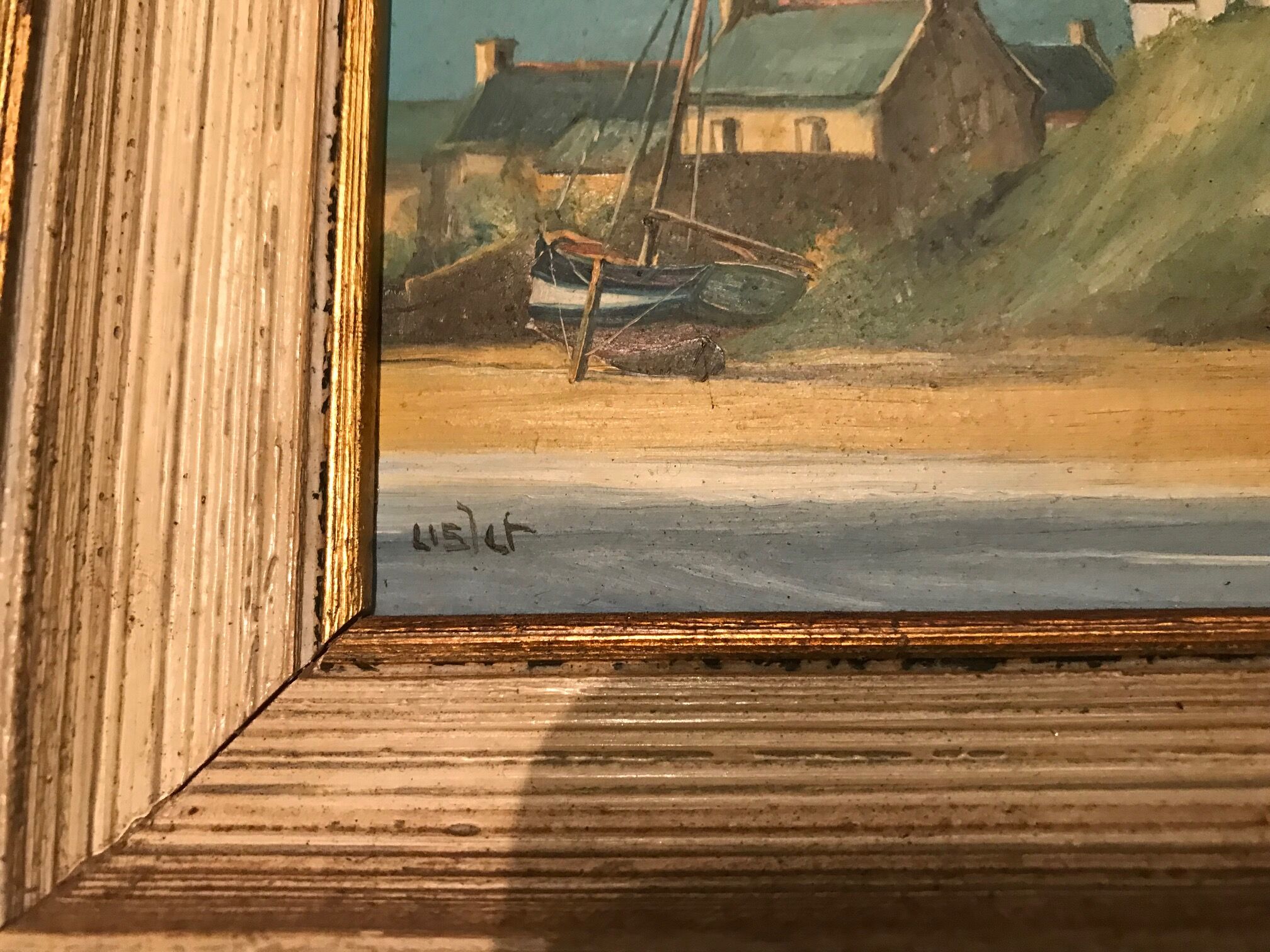 Oil painting marine style chapel of poulgoazec signed lislet