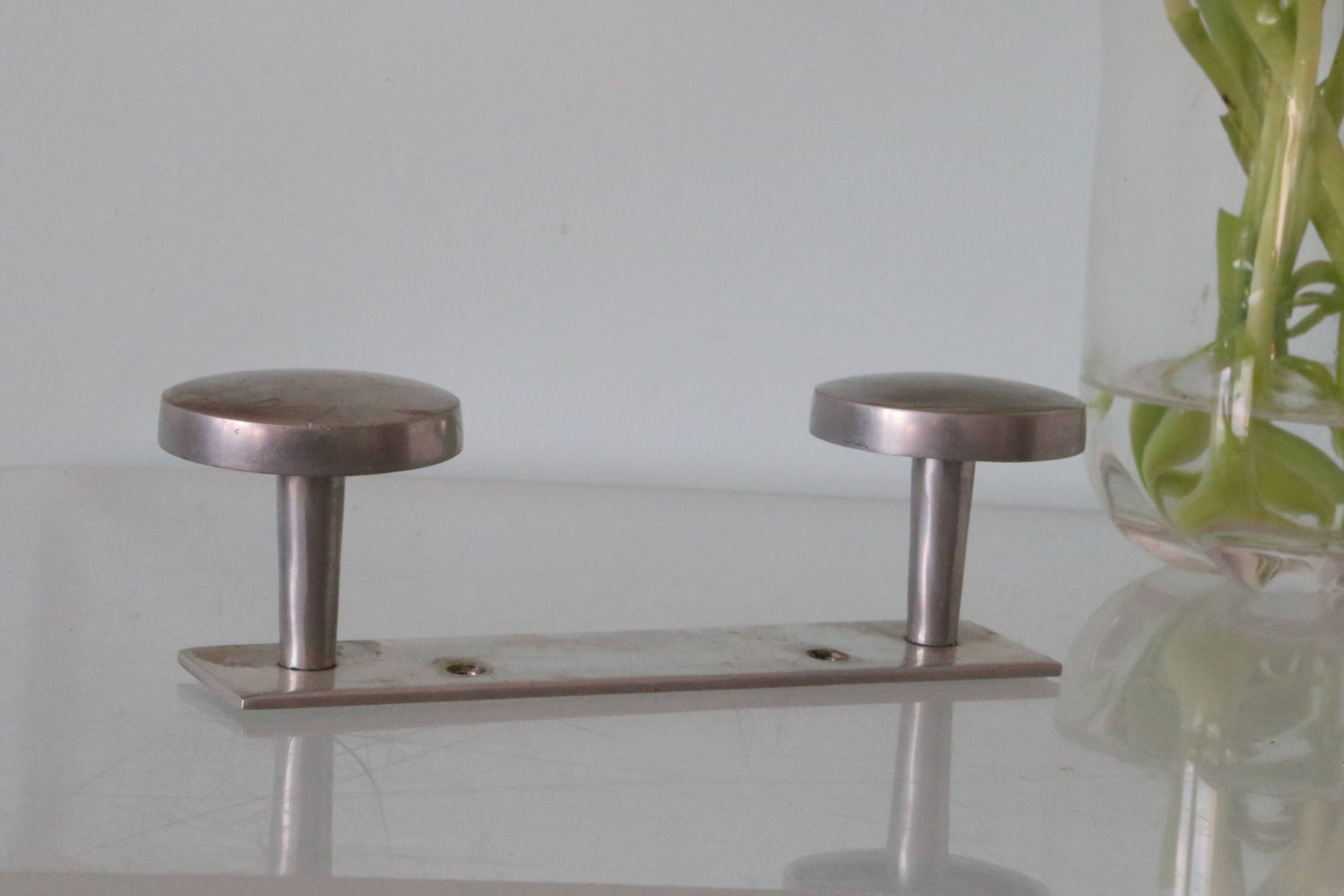Brushed aluminum wall coat rack, vintage