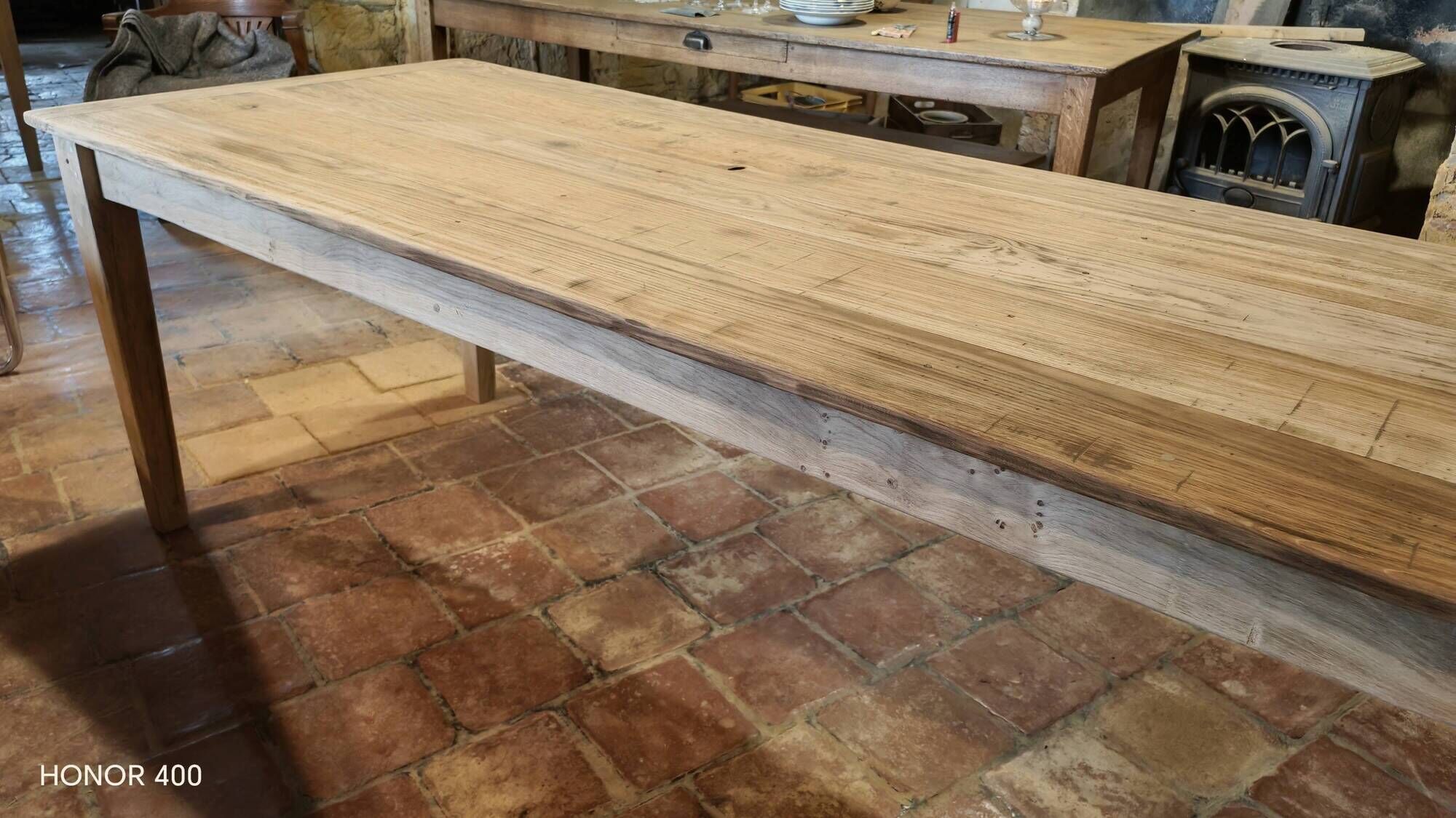 Solid oak farmhouse table "brut" 247x89, top "chocolate oak"