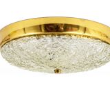 Applique Plafond Ronde J.T. Kalmar en Laiton et Verre Texturé, Moderne du Milieu du Siècle, Autriche, Années 1950