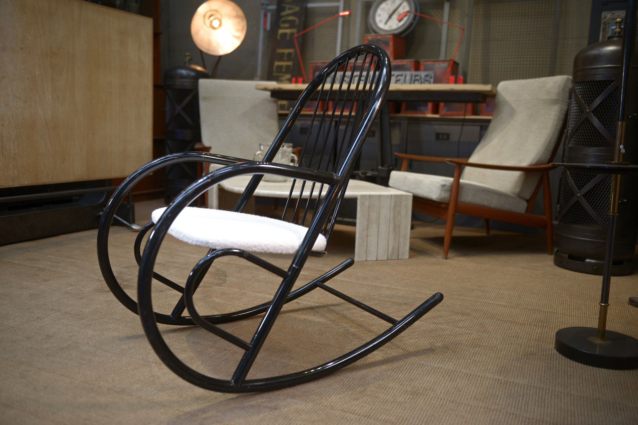 Rocking chair in black lacquered metal 1970