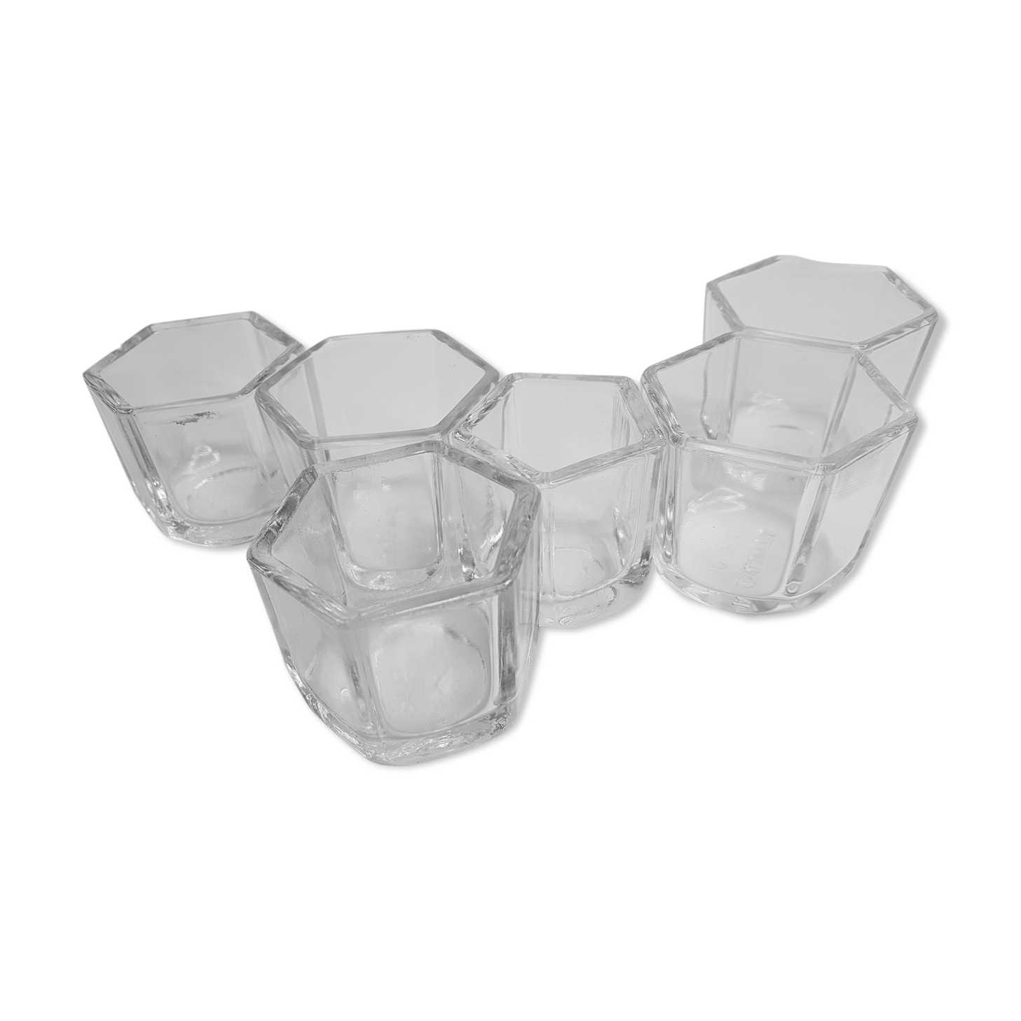 Lot de six pots en verre moulé Pyrex "Yalacta"