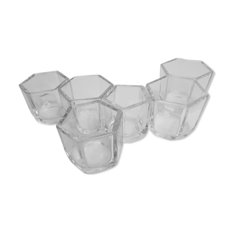 Lot de six pots en verre moulé Pyrex "Yalacta"