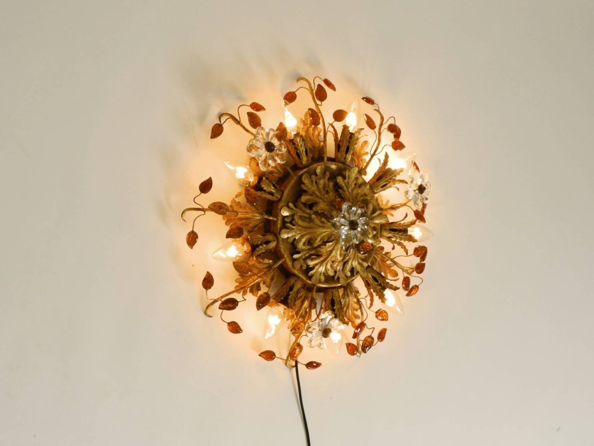 Large gilt Italian ceiling lamp from the 1960s by Banci Firenze with 9 sock
