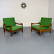 Lot of 2 vintage armchairs in solid oak with boucle fabric, Scandinavian design from the 70s.