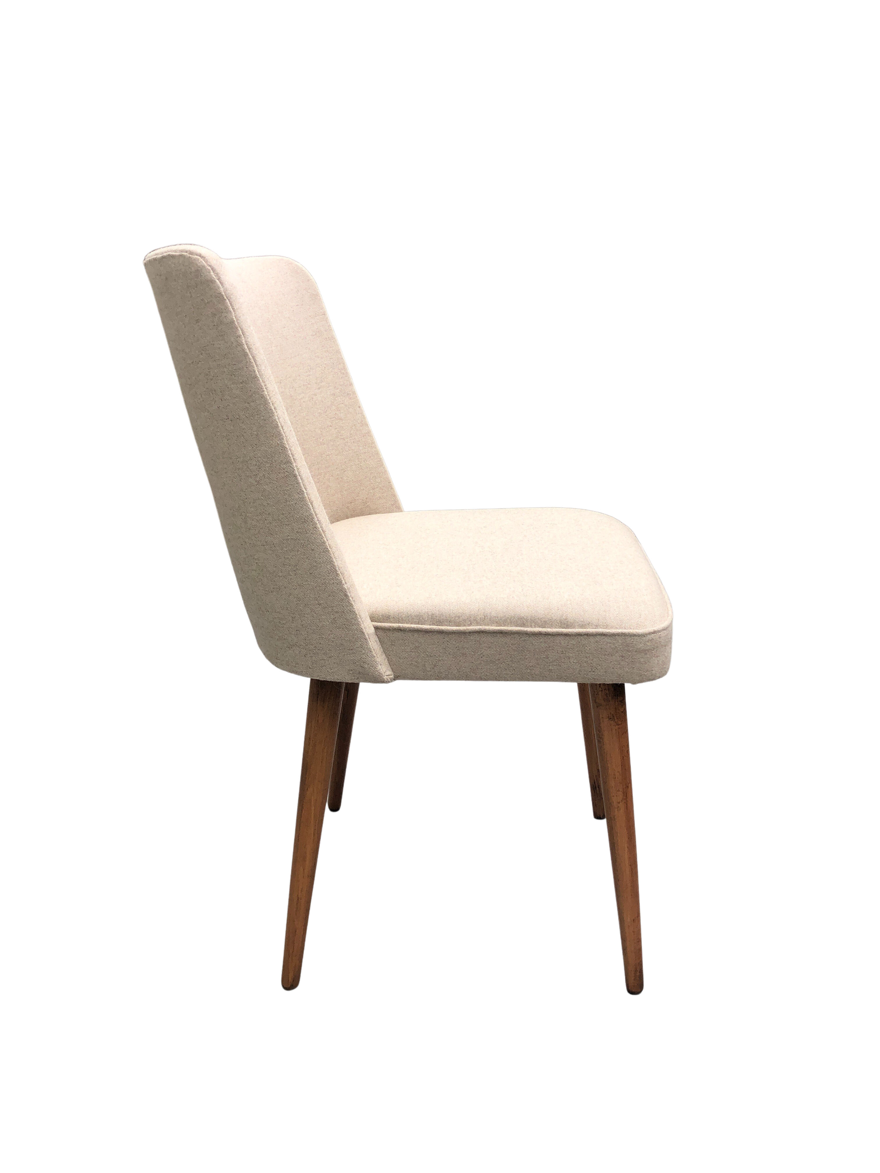 Beige Wool Shell Dining Chair by Lesniewski for Słupskie Fabryki Mebli, 1962