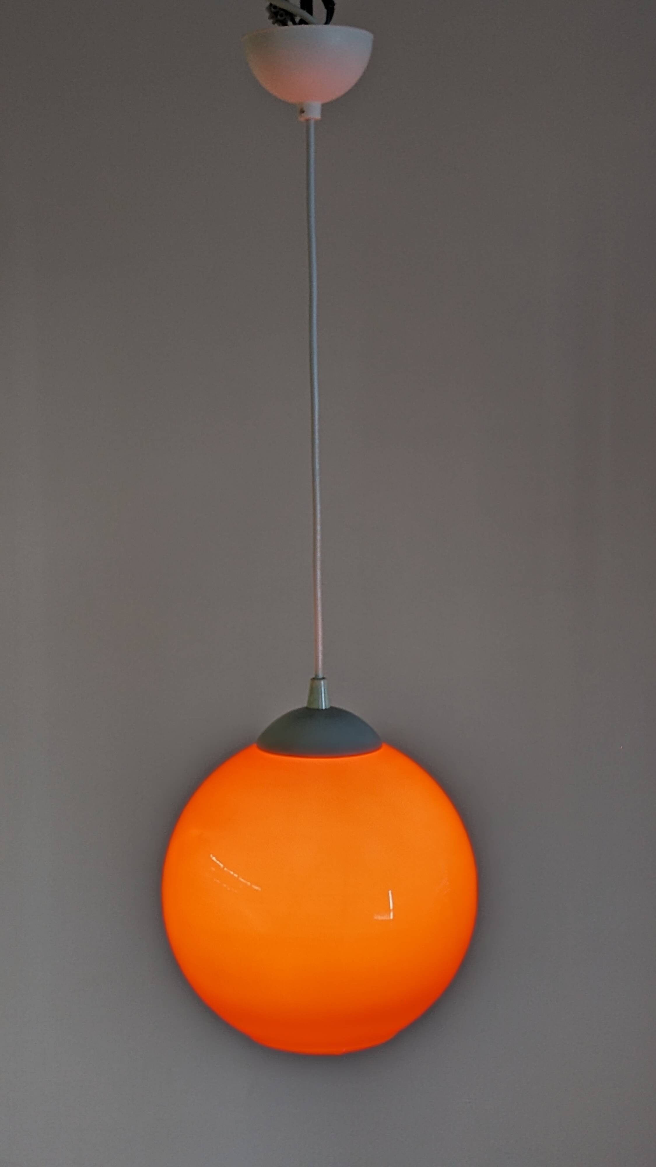 Orange opaline ball pendant, France circa 1970.