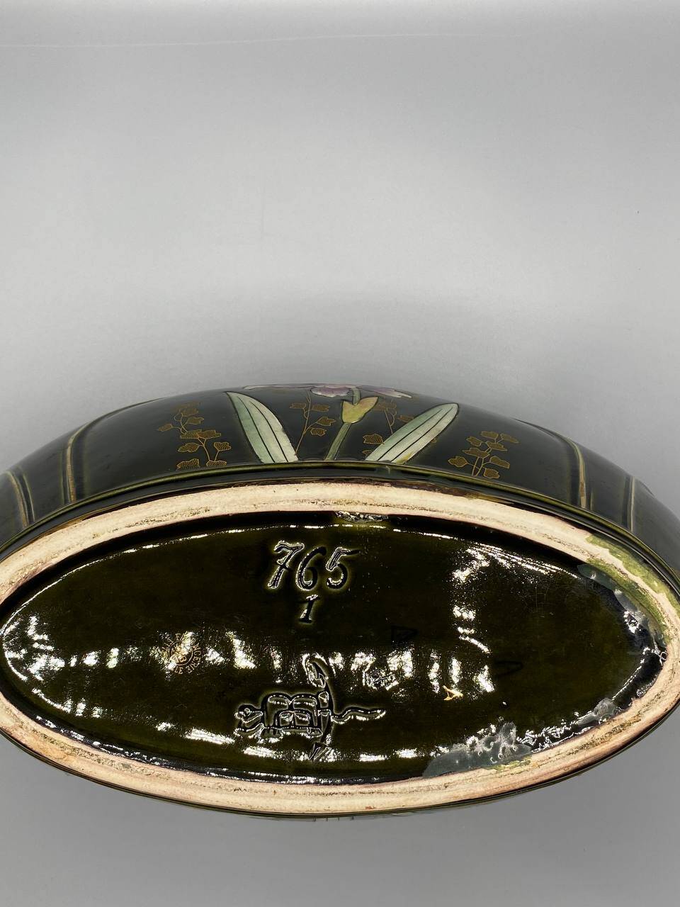 Rare Art Nouveau Ensemble circa 1900 – Glazed ceramic with iris decoration – Trio