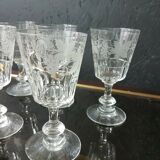 6 verres à vin en cristal de Saint Louis gravés feuilles de vigne