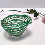 Murano Glass Bowl or Ashtray with Green Canes and Aventurine Glass, Italy