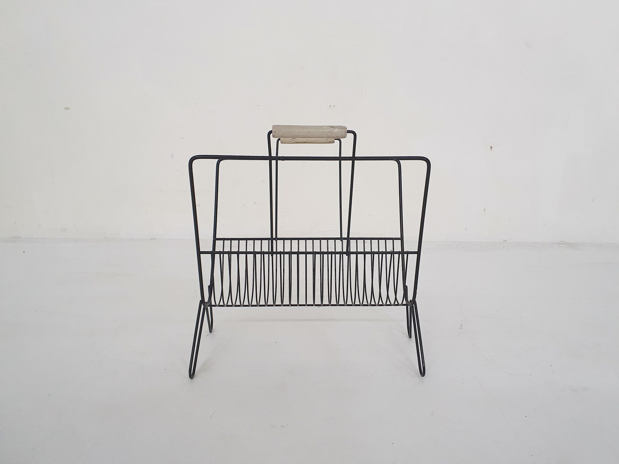 Mid-century black metal magazine stand, The Netherlands 1950's