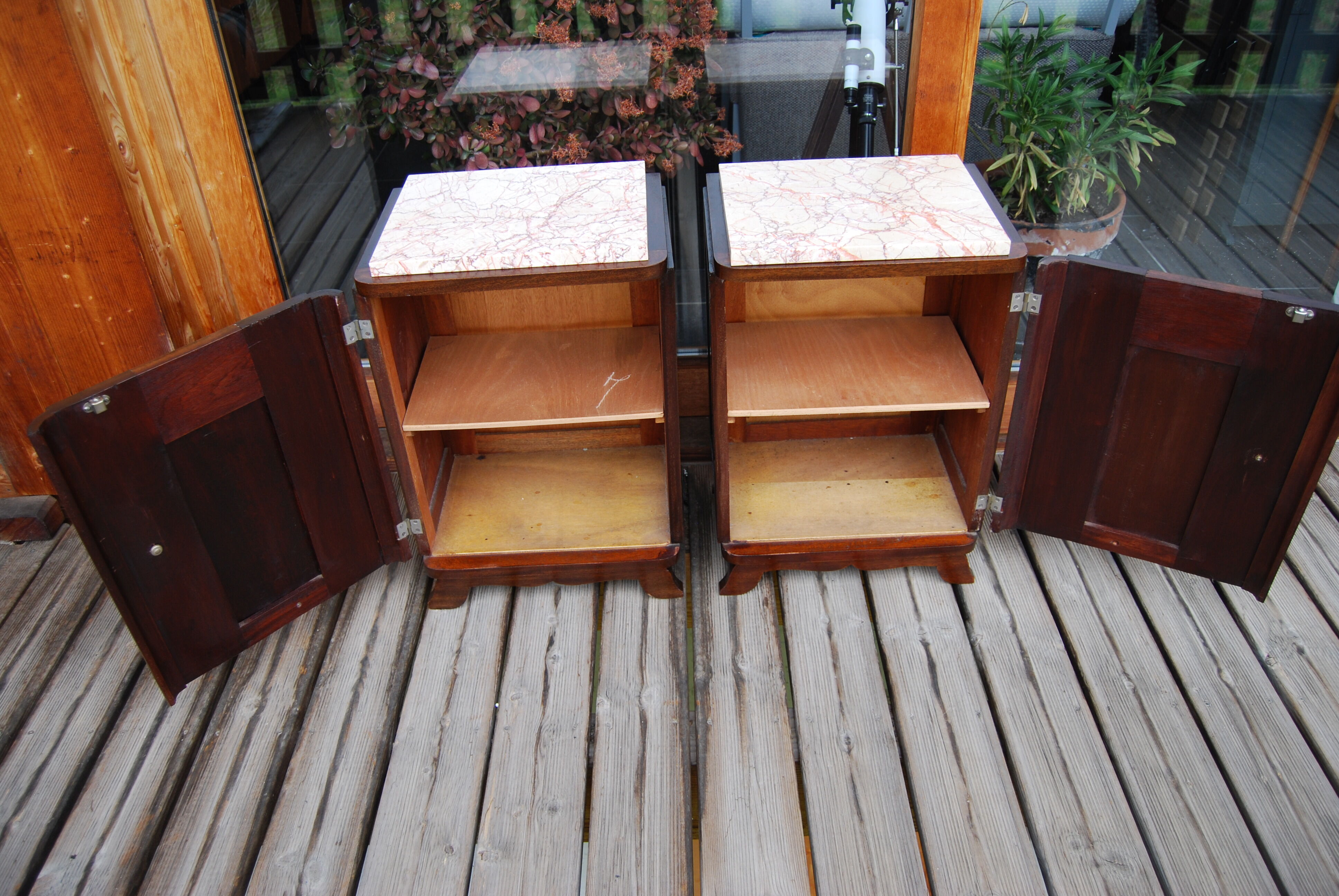 Pair of Vintage 1940 bedside tables with marble.