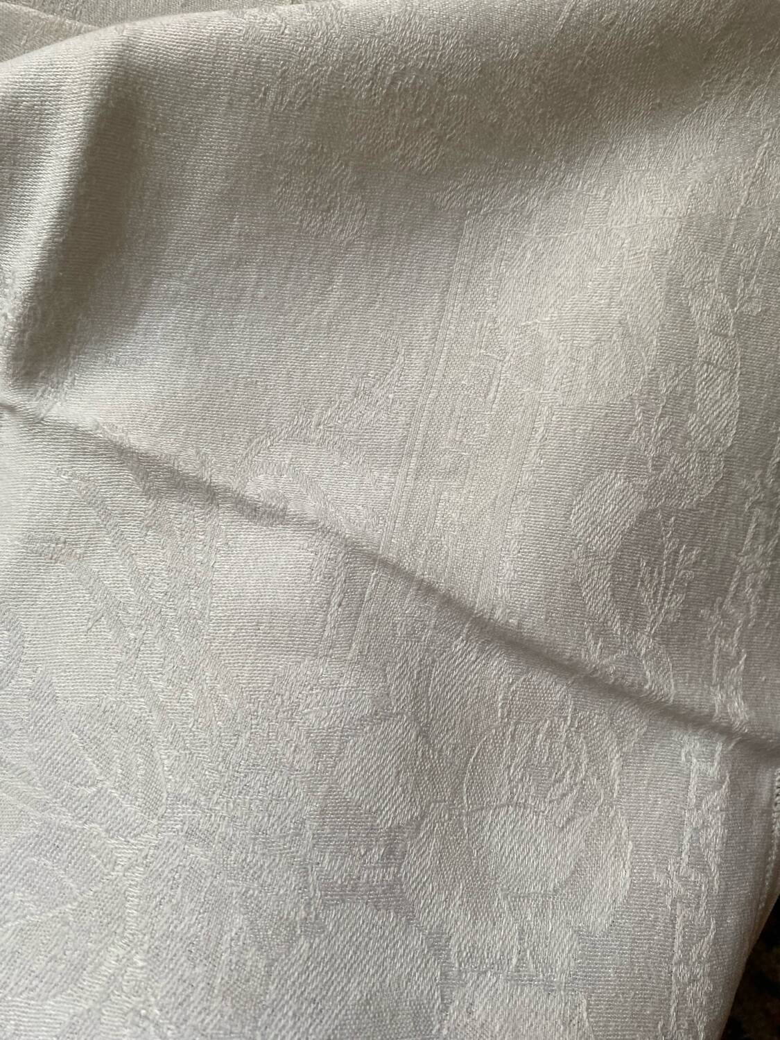 6  serviettes de table en fil de coton damassé blanc monogramme SL.