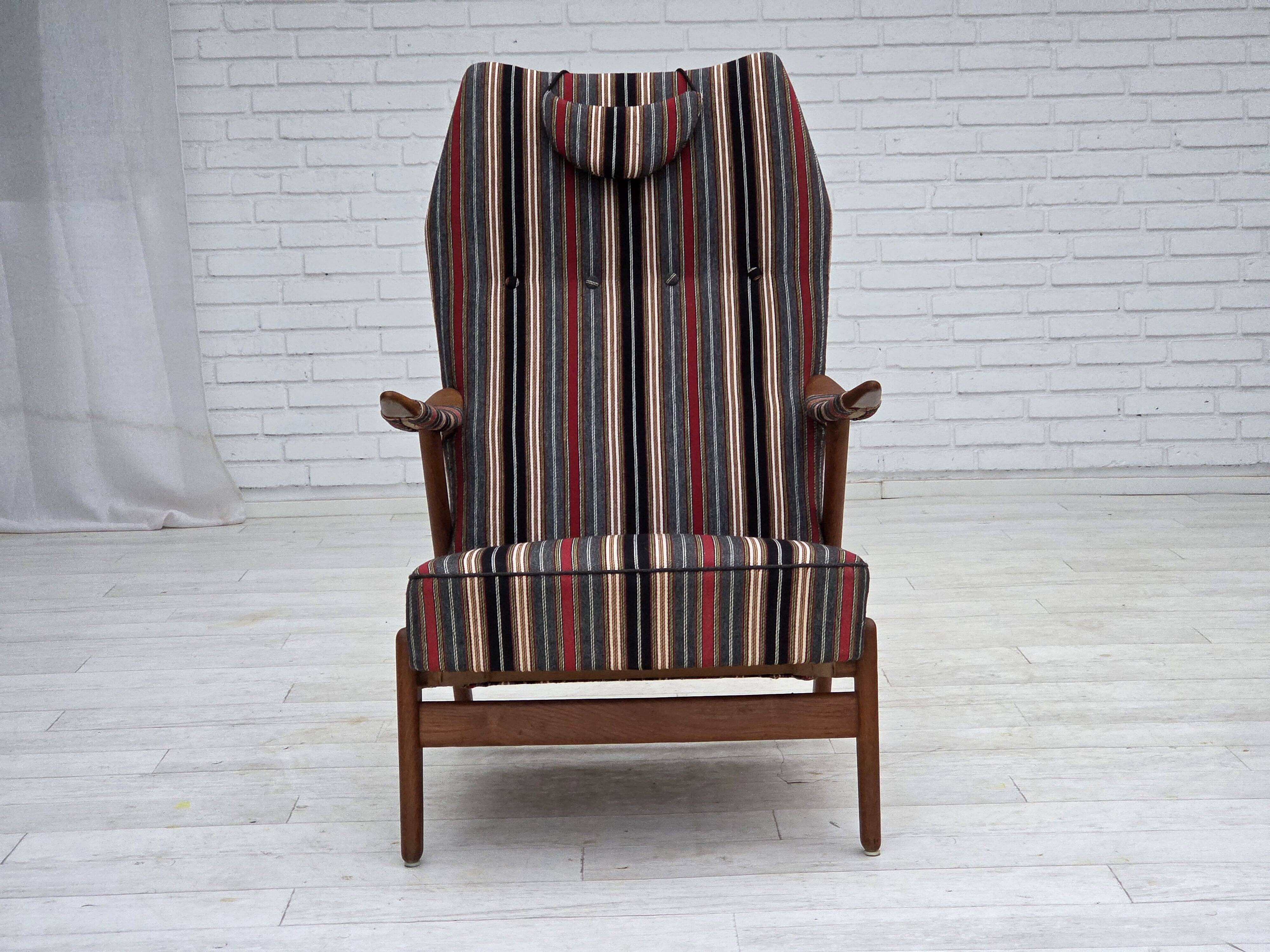 1960s, Swedish armchair, furniture wool fabric, oak wood, teak wood.