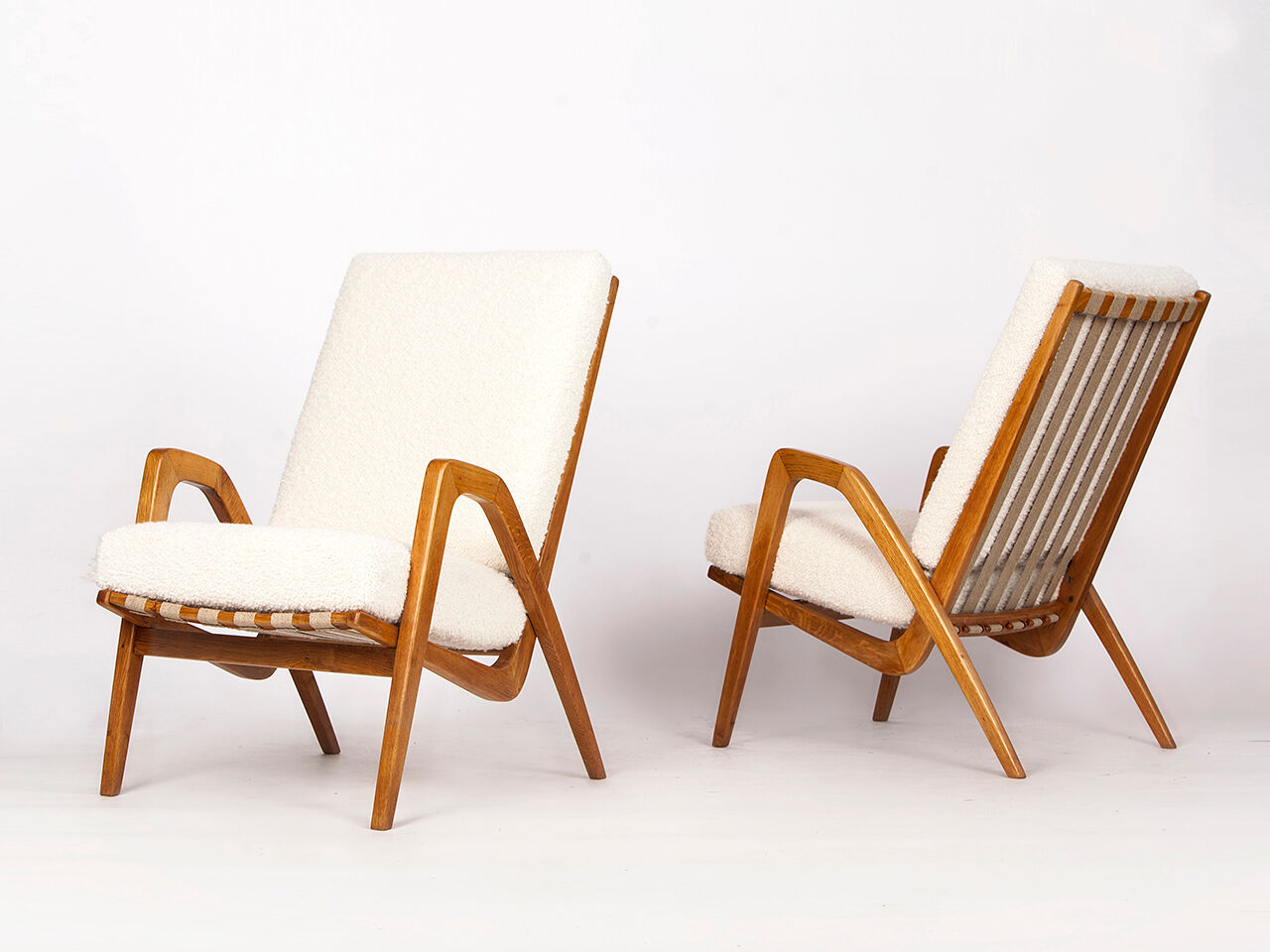 Midcentury Boucle Armchairs by Jan Vanek for ULUV, 1960s, Set of Two