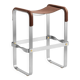 Contemporary Classic Bar Stool in Aged Silver Metal and Dark Brown Leather
