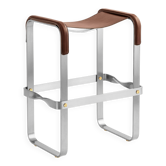 Tabouret de Bar Classique Contemporain Métal Argent Vieilli et Cuir Brun Foncé
