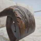 1960s, Danish 3-seater sofa, beige/brown furniture fabric, carved oak wood.