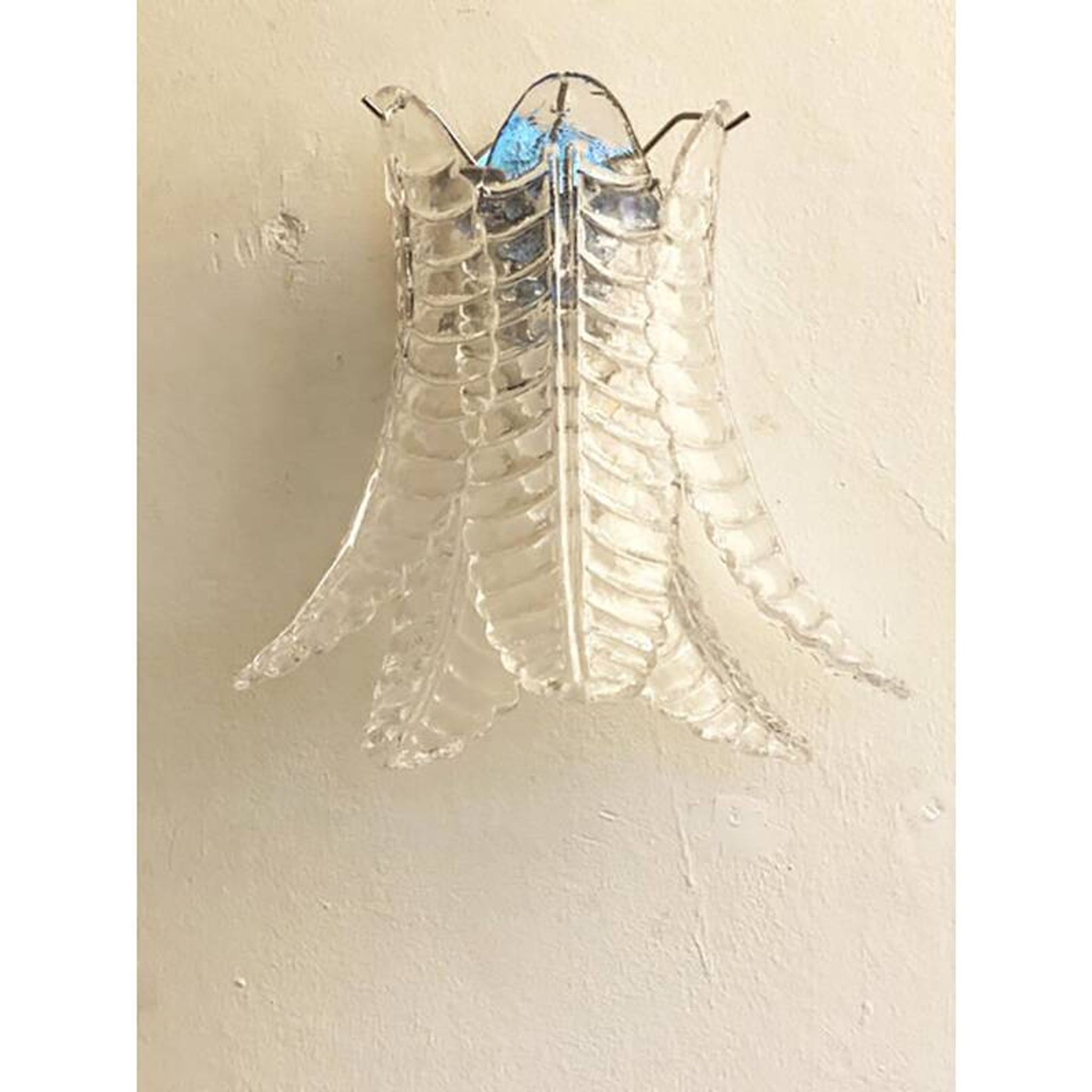 Set of Two Contemporary Italian Transparent “Felci” Murano Glass Wall Sconce