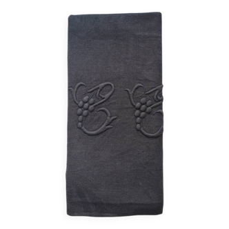 Old embroidered table napkin C C Black