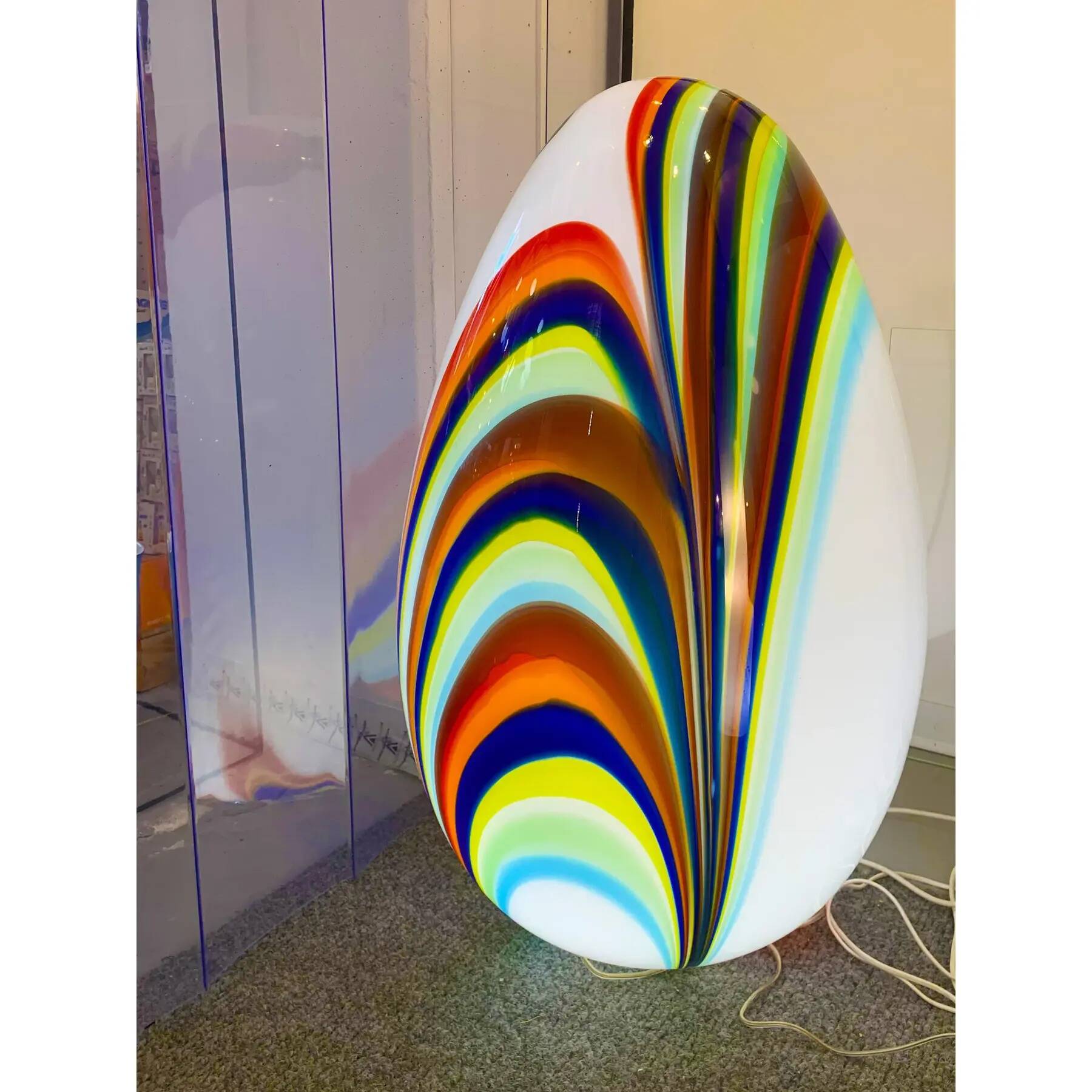 Contemporary Murano-Style White Egg Lamp with Multicoloured Reeds