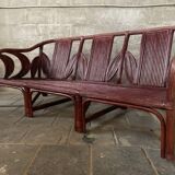 Pencil reed rattan bamboo coastal palm leaf bench sofa, Vivai del Sud 1970s
