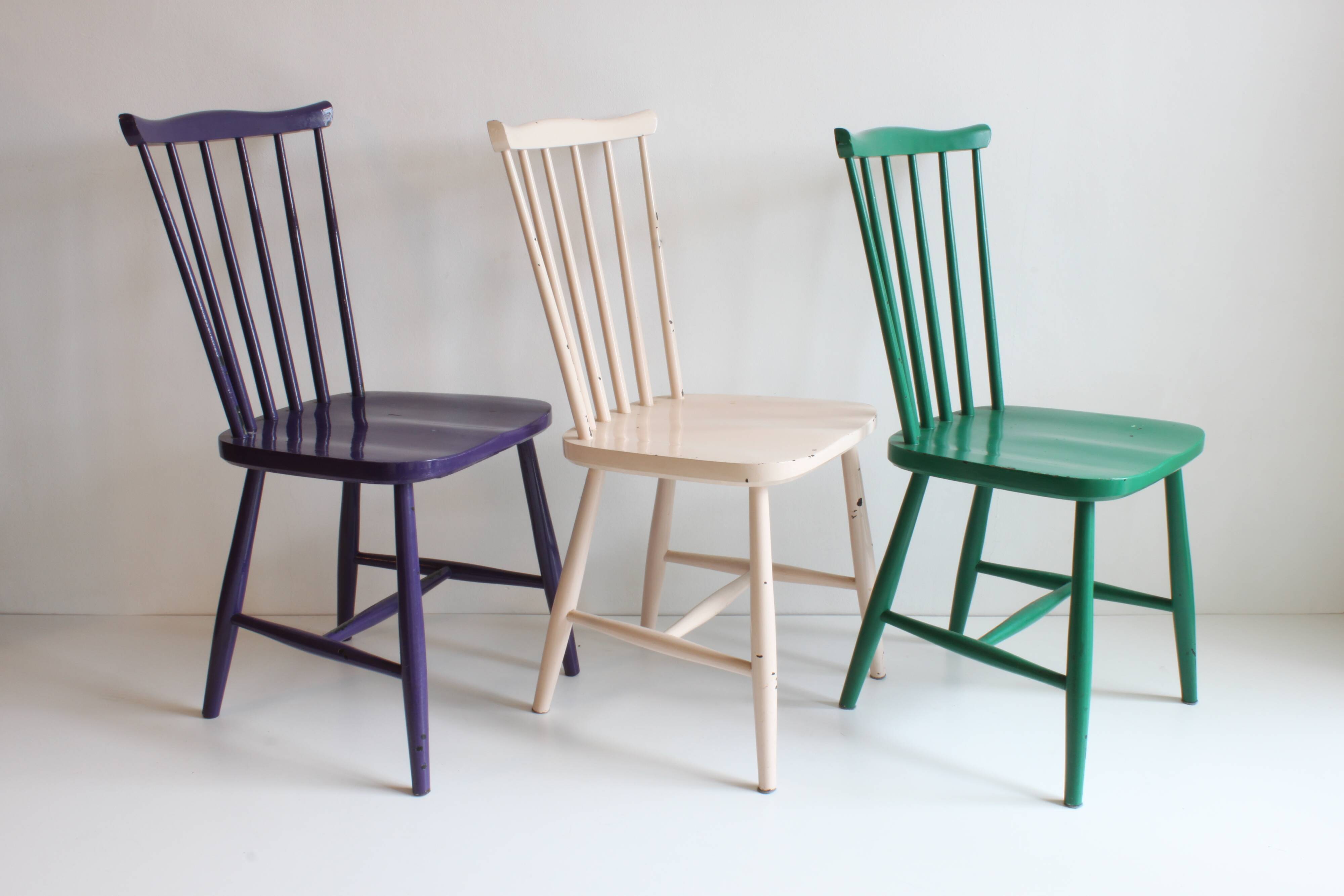 Three spindle back SH41 chairs by Yngve Ekström for Pastoe, 1960s