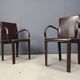 Pair of brown leather armchairs by Arper italy, 1980s