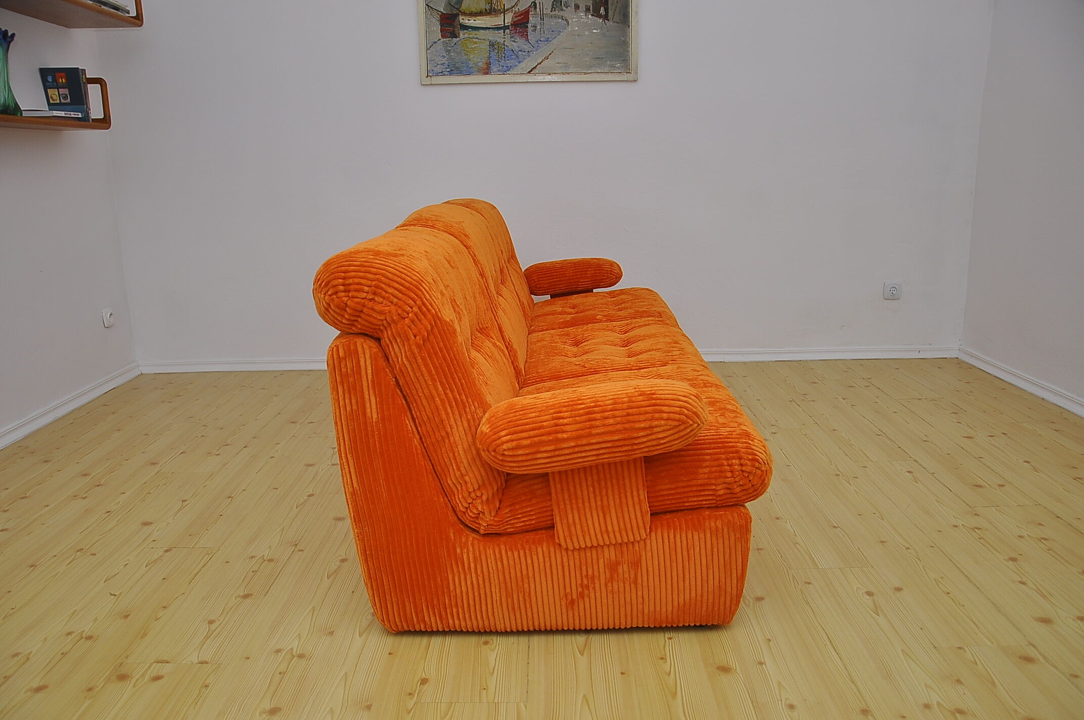 Orange corduroy modular sofa, 1970s.