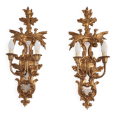 Louis XVI wall lamps Rocaille gilded carved wood antique mirror glass