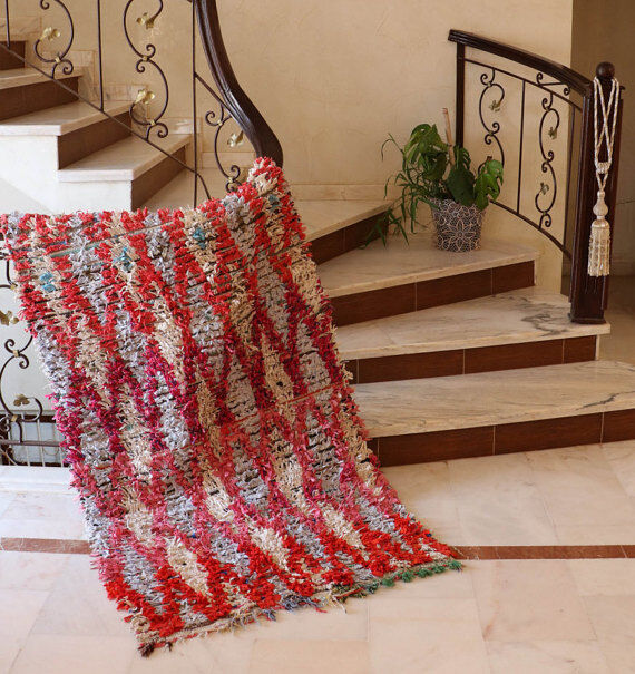 Boucherouite tapis de laine à la main authentique, 100x195