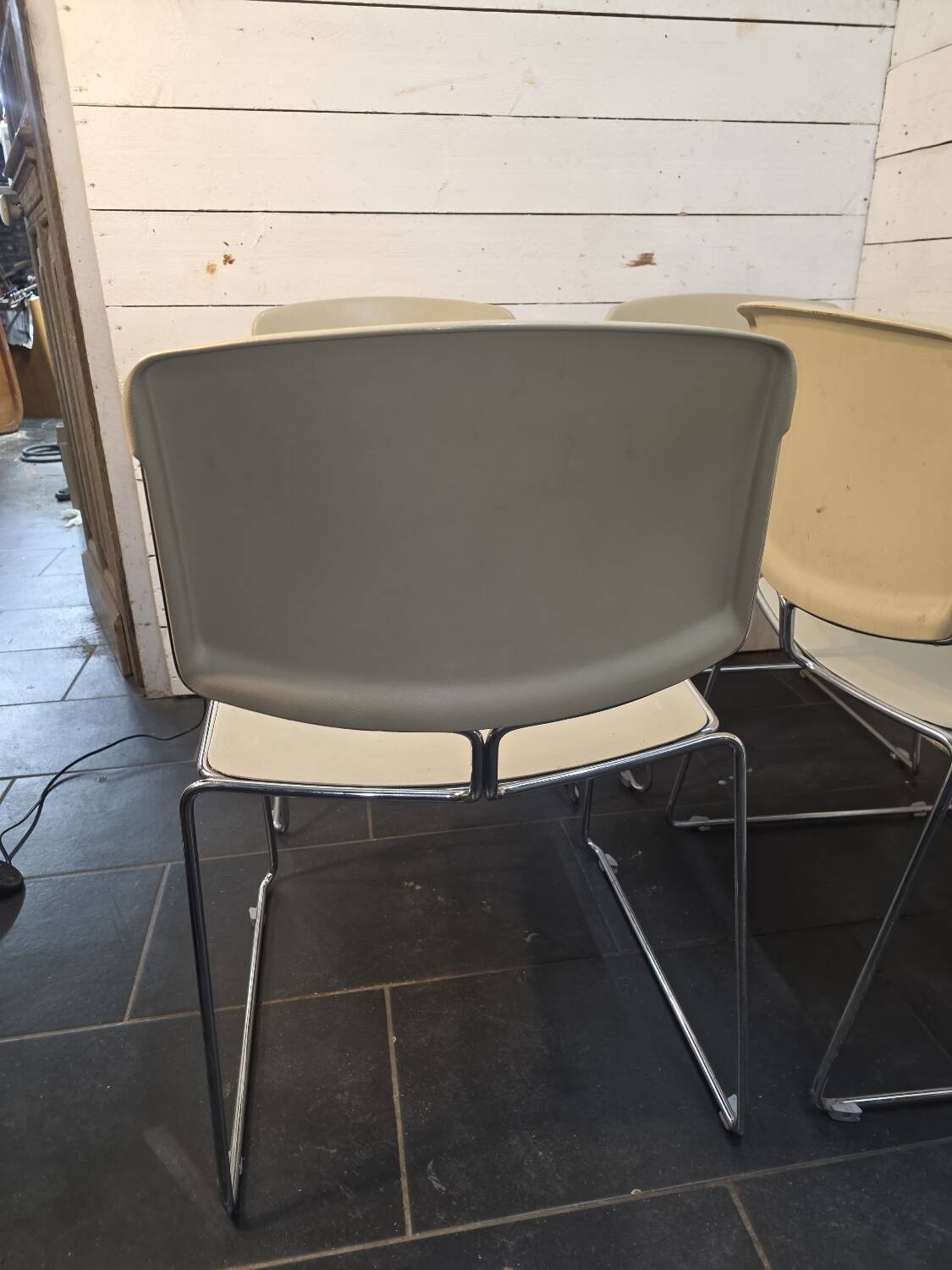 4 Max Stacker chairs in chrome metal from the 1970s.