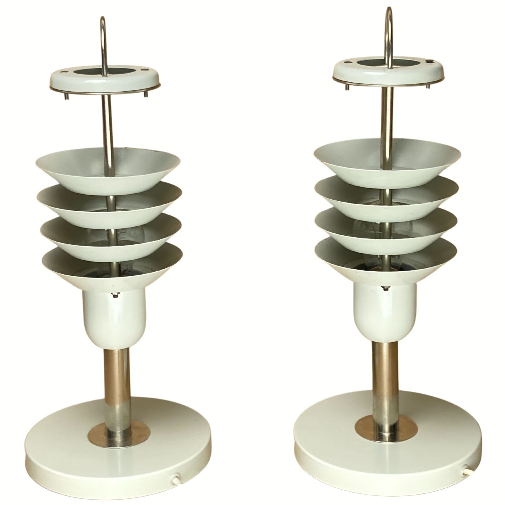 Pair danish scandinavian space age architectural table lamps
